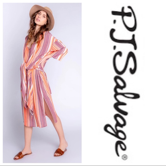 PJ Salvage NWT Metal Slow Jams open Striped Duster cardigan robe Size S/M - Picture 2 of 14